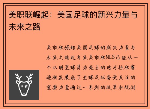 美职联崛起:美国足球的新兴力量与未来之路 美职联崛起:美国足球的新兴力量与未来之路